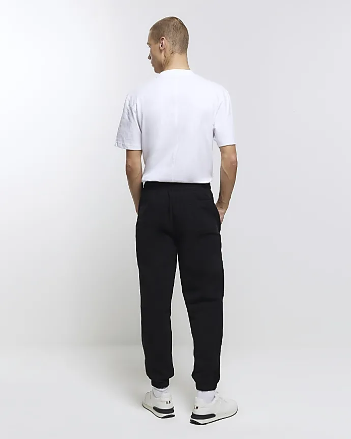 Black regular fit rib panel joggers