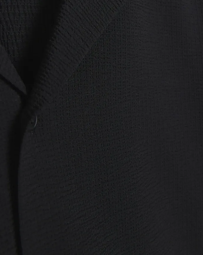 Black Regular Fit Seersucker Revere Shirt