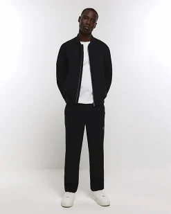 Black regular fit suedette bomber jacket