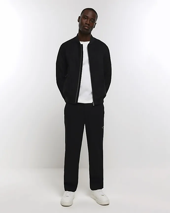 Black regular fit suedette bomber jacket
