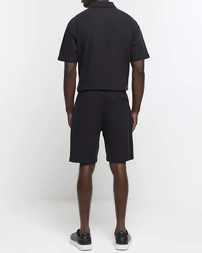 Black regular fit textured smart shorts
