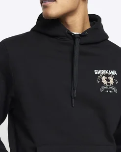 Black regular fit tiger graphic hoodie