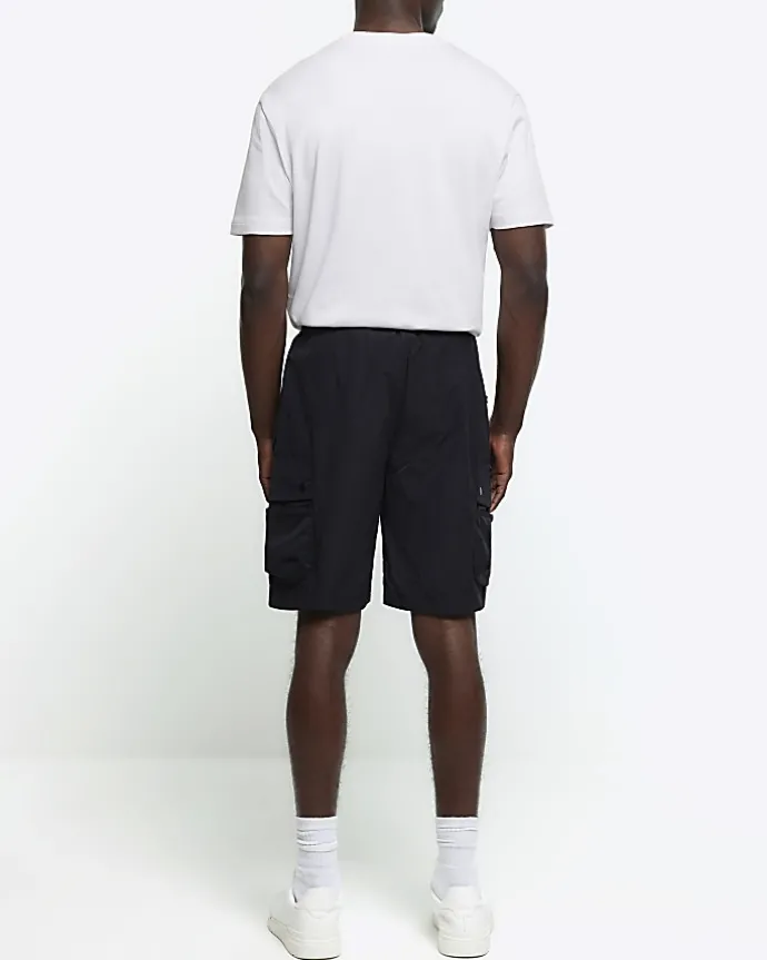 Black regular fit utility cargo shorts