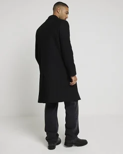 Black regular fit wool blend premium coat