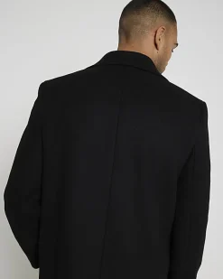Black regular fit wool blend premium coat