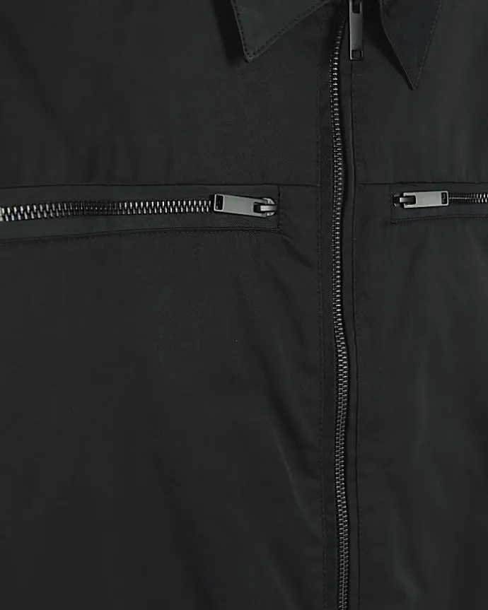 Black regular fit zip up tech shacket