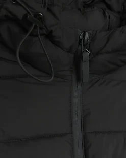 Black regular hooded quilted puffer jacket