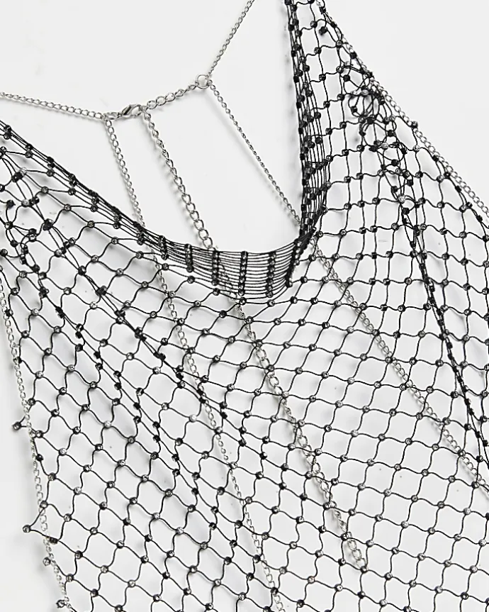 Black Rhinestone Net Bodychain