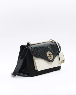 Black RI embossed chain shoulder bag