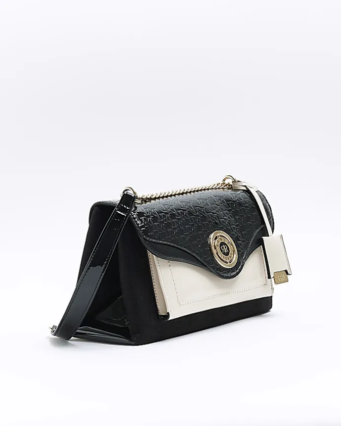 Black RI embossed chain shoulder bag
