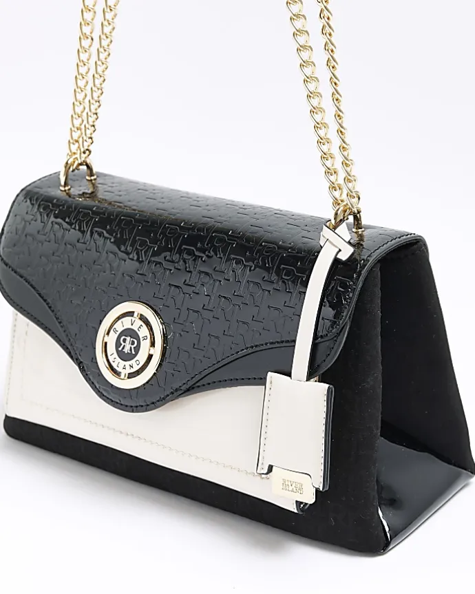 Black RI embossed chain shoulder bag