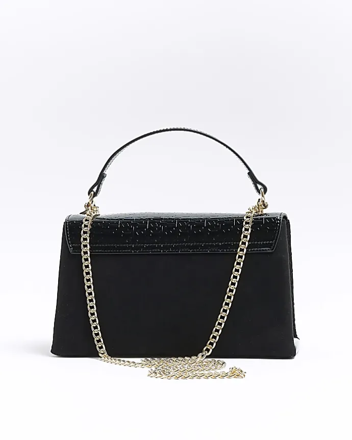 Black RI embossed chain shoulder bag