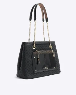 Black RI monogram pocket tote bag