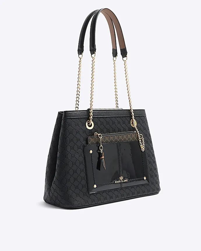 Black RI monogram pocket tote bag