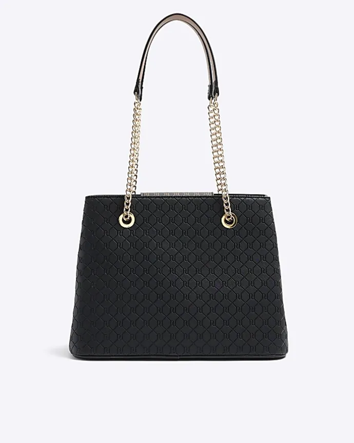 Black RI monogram pocket tote bag