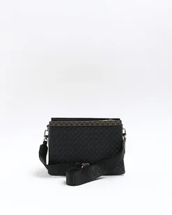 Black RI monogram pouch cross body bag