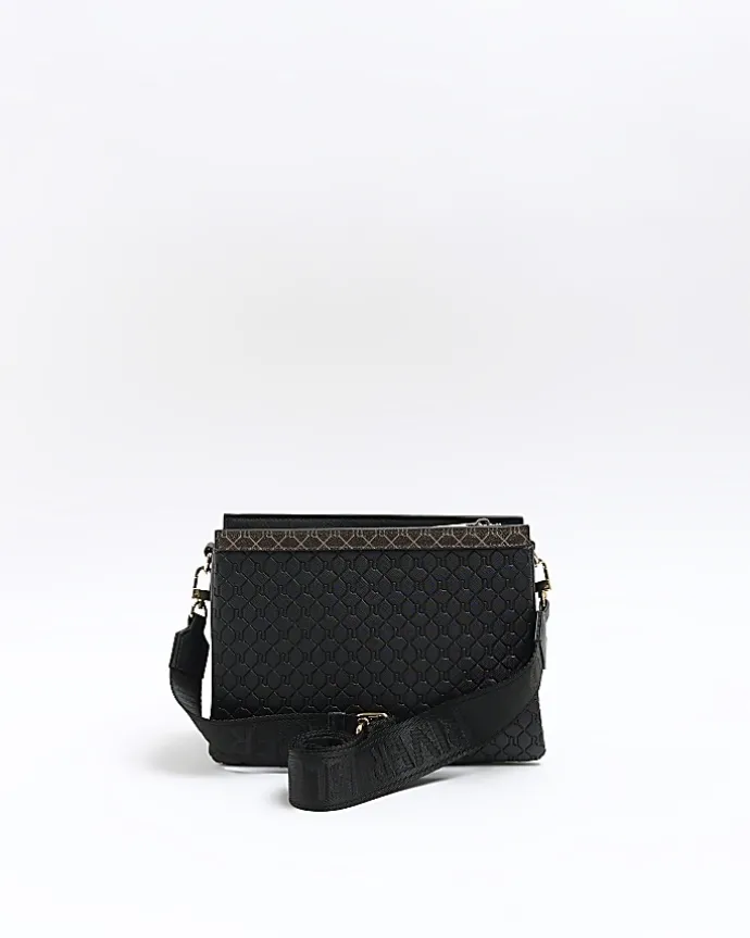 Black RI monogram pouch cross body bag