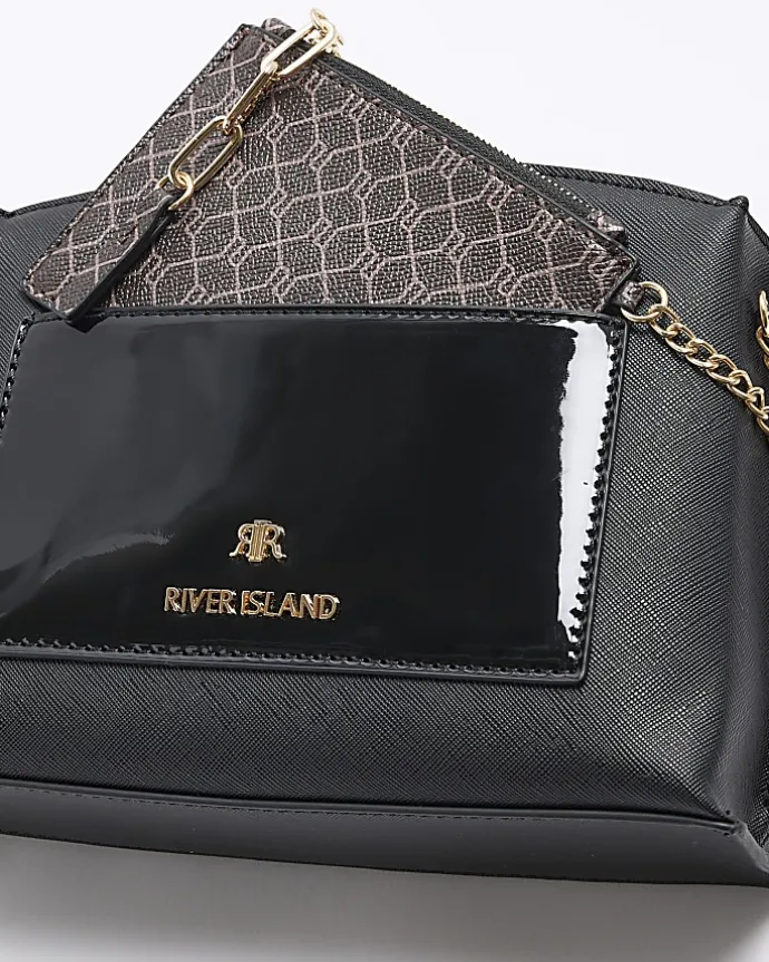 Black RI monogram pouch cross body bag
