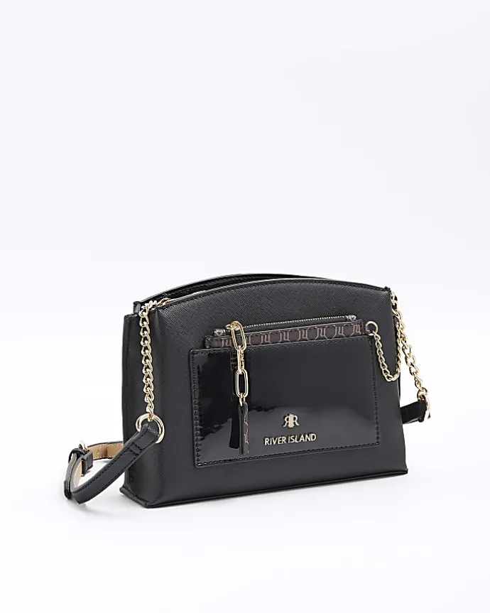 Black RI monogram pouch cross body bag