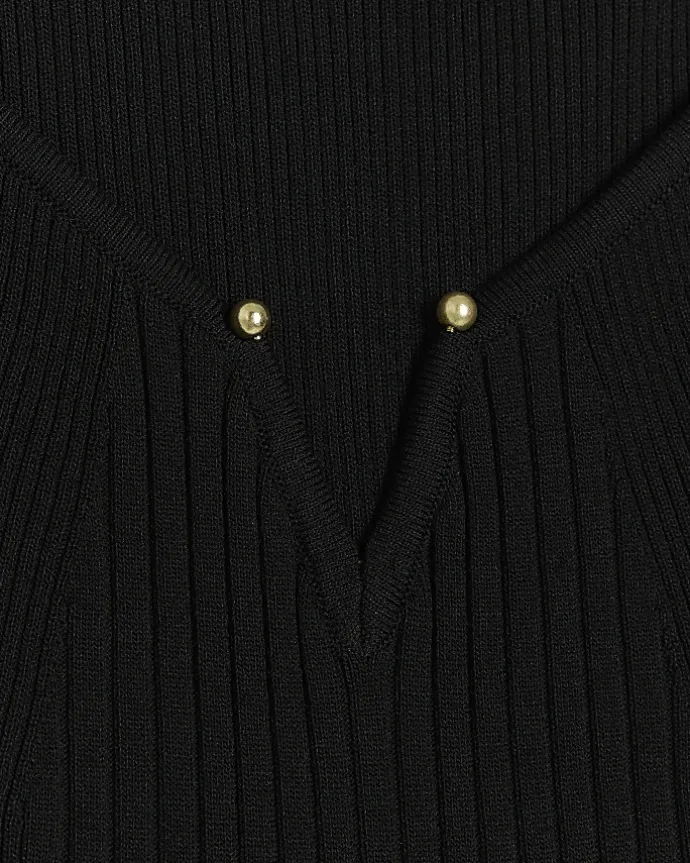 Black rib long sleeve bodycon midi dress