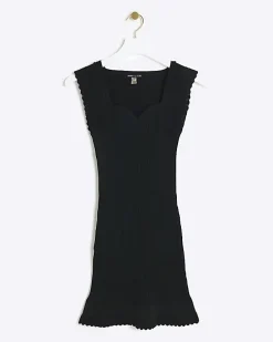 Black rib peplum hem bodycon mini dress