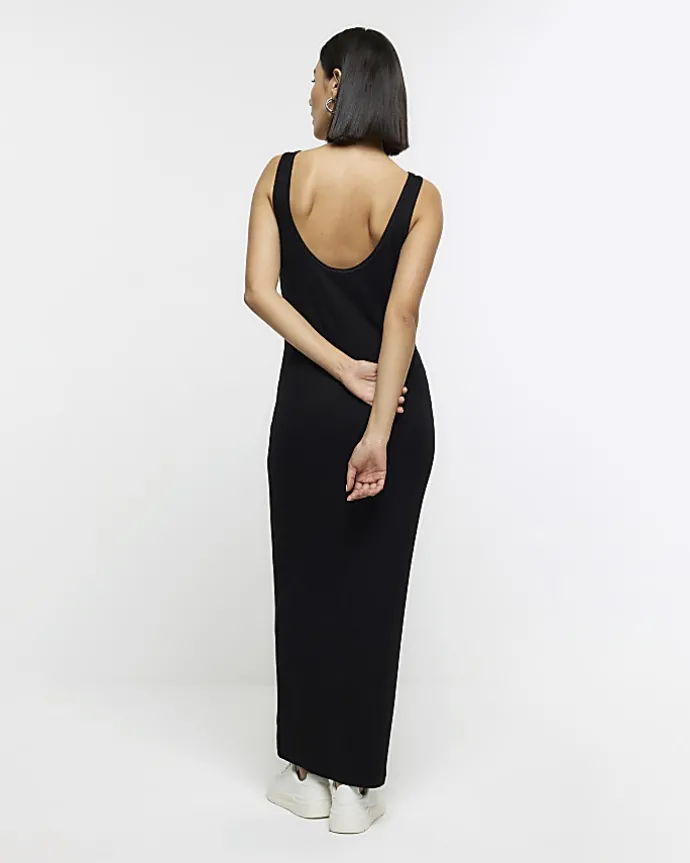 Black rib sleeveless bodycon maxi dress