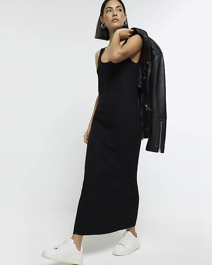 Black rib sleeveless bodycon maxi dress