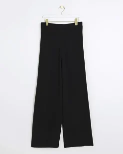 Black rib wide leg trousers