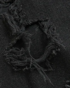 Black ripped high waist stove straight jeans