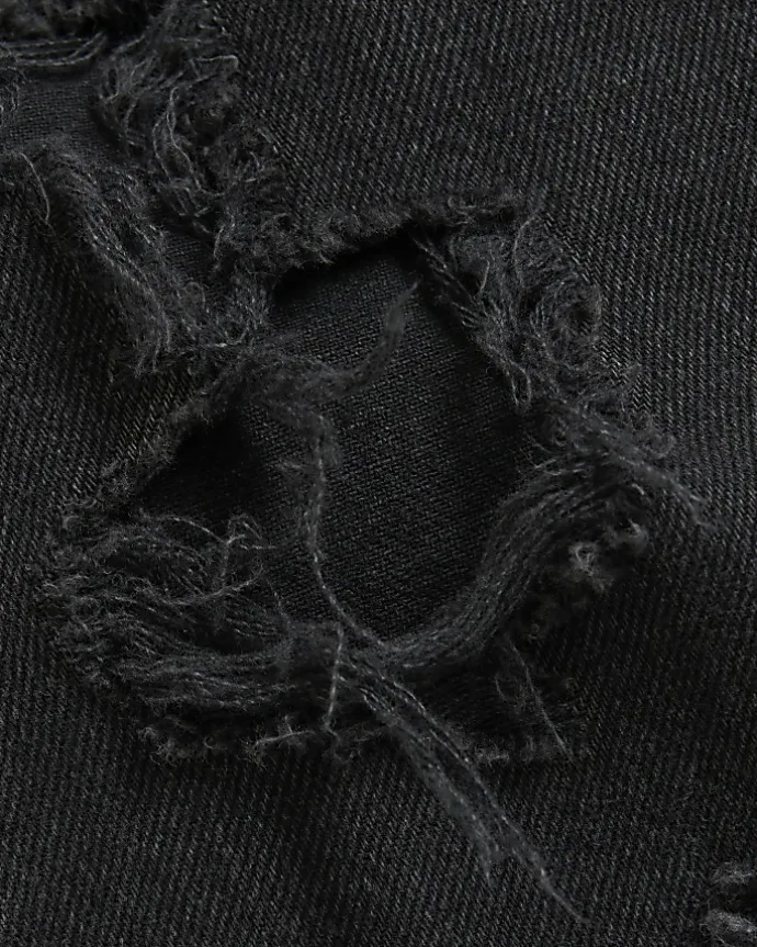 Black ripped high waist stove straight jeans