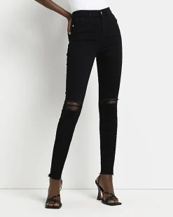 Black ripped high waisted skinny jeans