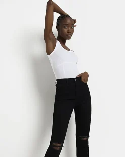 Black ripped high waisted skinny jeans