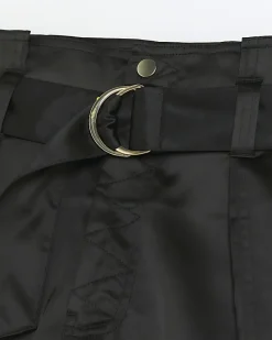 Black Satin Belted Paperbag Trousers