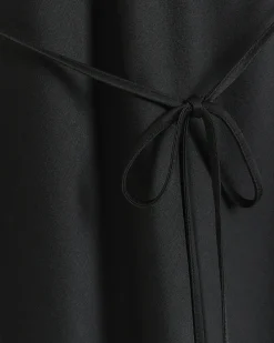 Black satin frill trim slip midi dress