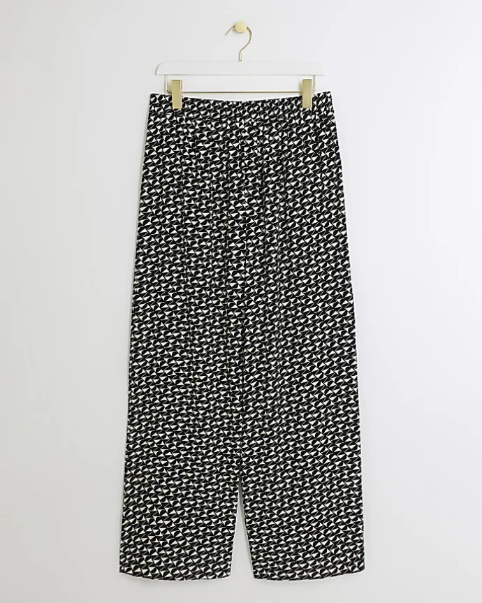 Black satin geometric wide leg trousers