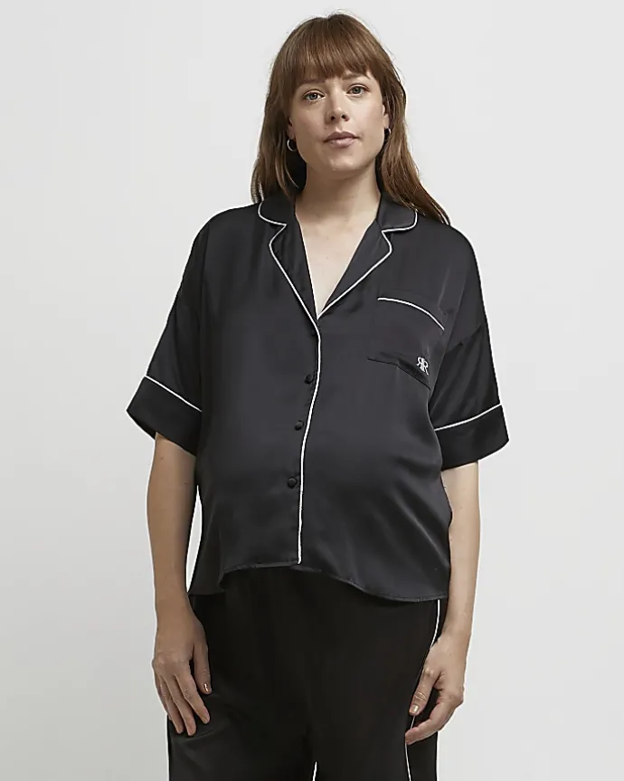 Black satin maternity pyjama top