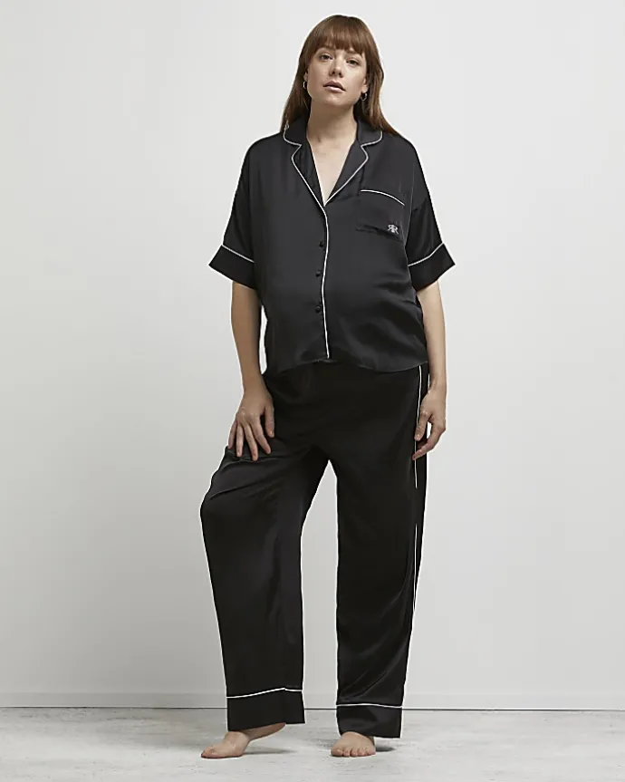 Black satin maternity pyjama top