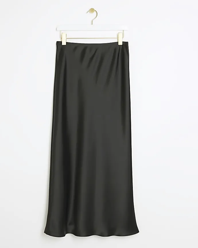 Black Satin Midi Skirt