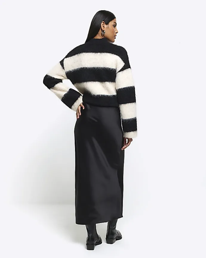 Black Satin Midi Skirt