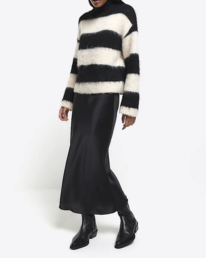 Black Satin Midi Skirt