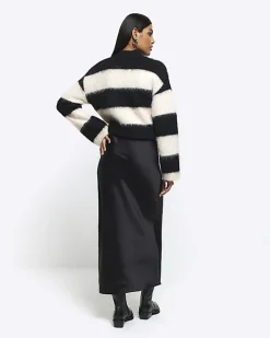 Black Satin Midi Skirt