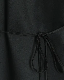 Black satin strap slip midi dress