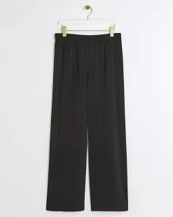 Black satin wide leg trousers