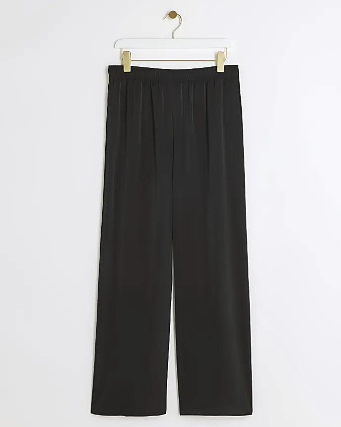 Black satin wide leg trousers