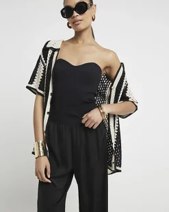 Black satin wide leg trousers