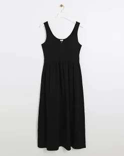 Black scoop neck skater midi dress