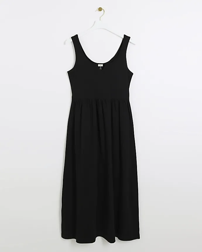 Black scoop neck skater midi dress
