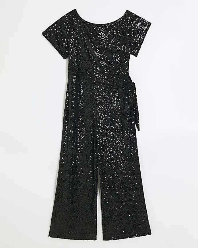 Black sequin tie side jumpsuit