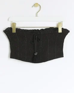 Black shirred glitter bandeau top