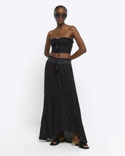 Black shirred glitter bandeau top